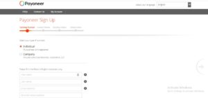how to create a payoneer account step1